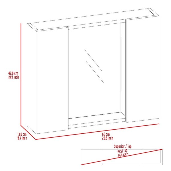 19.52"H*23.62"W Medicine Cabinet,Double Door,Mirror,One External Shelf -Black - N/A