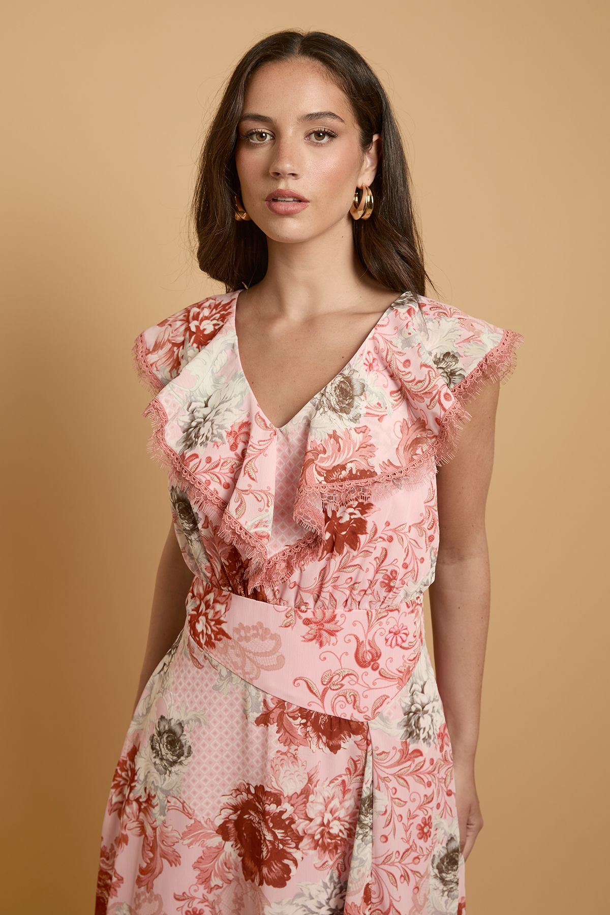 Oasis Cape Sleeve Lace Hem Midaxi Dress