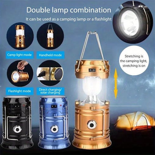 NNETM Multi-Functional Solar Handheld Camping Light LED Flashlight