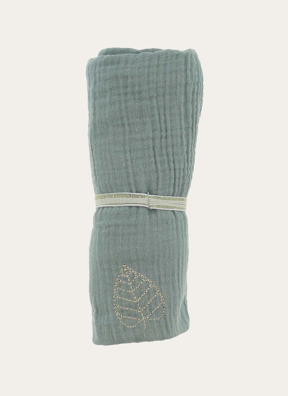 LANGE UNI EN GAZE DE COTON BRODERIE FEUILLE MOUSSE