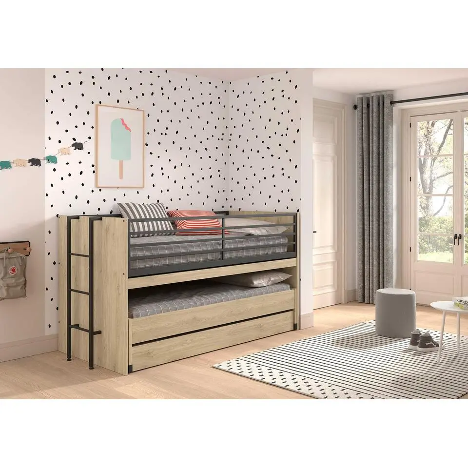 Halfhoogslaper Sammie 90x200cm met 2 slaapplaatsen, bedlade en bureau - eikdecor