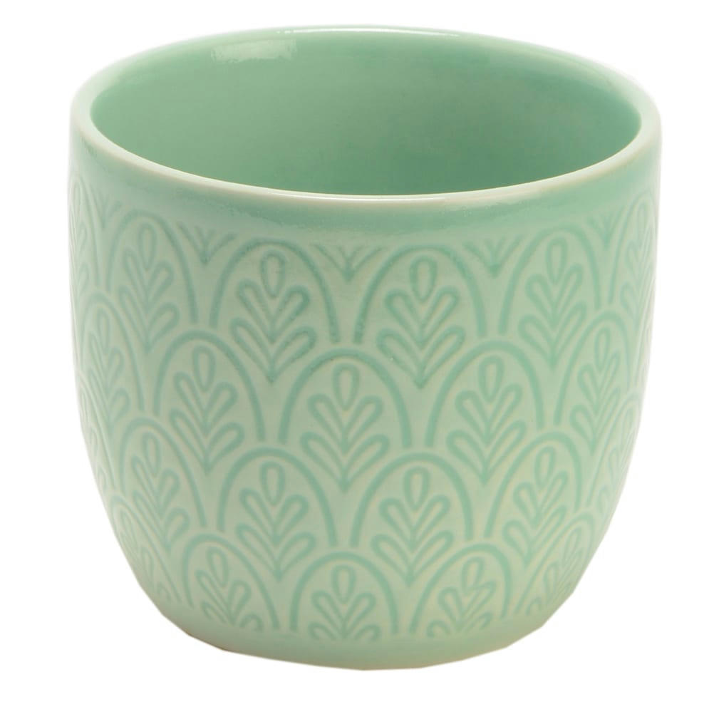 CÉRAMIQUE - Cache pot de fleur en céramique vert D11,5cm