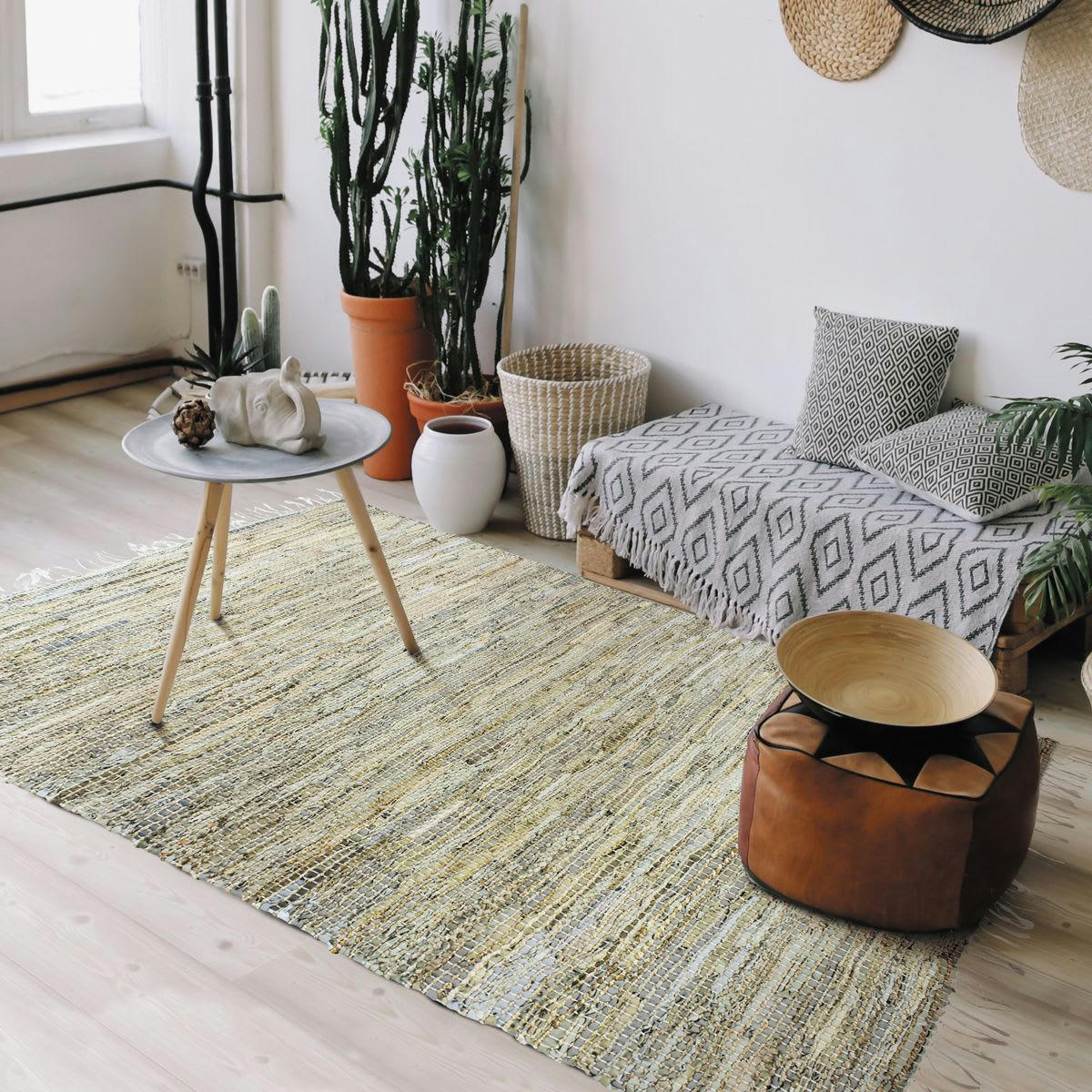 SABLE - Tapis artisanal cuir et jute 120x170