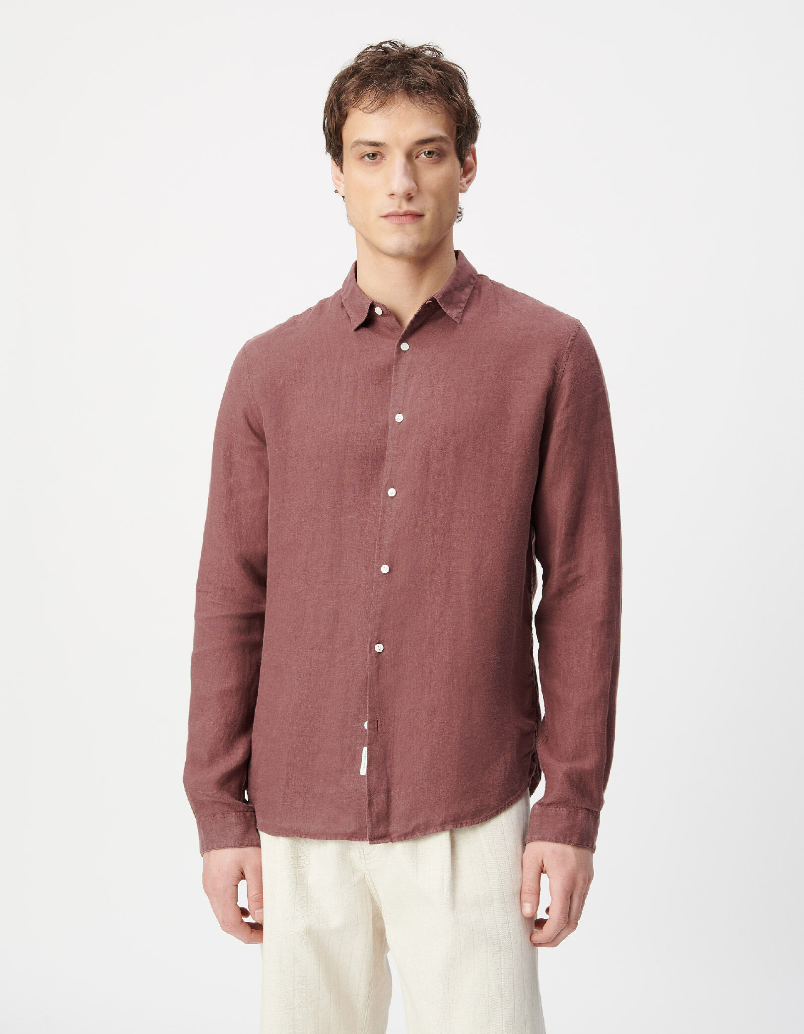 Chemise slim marron 100% lin Homme