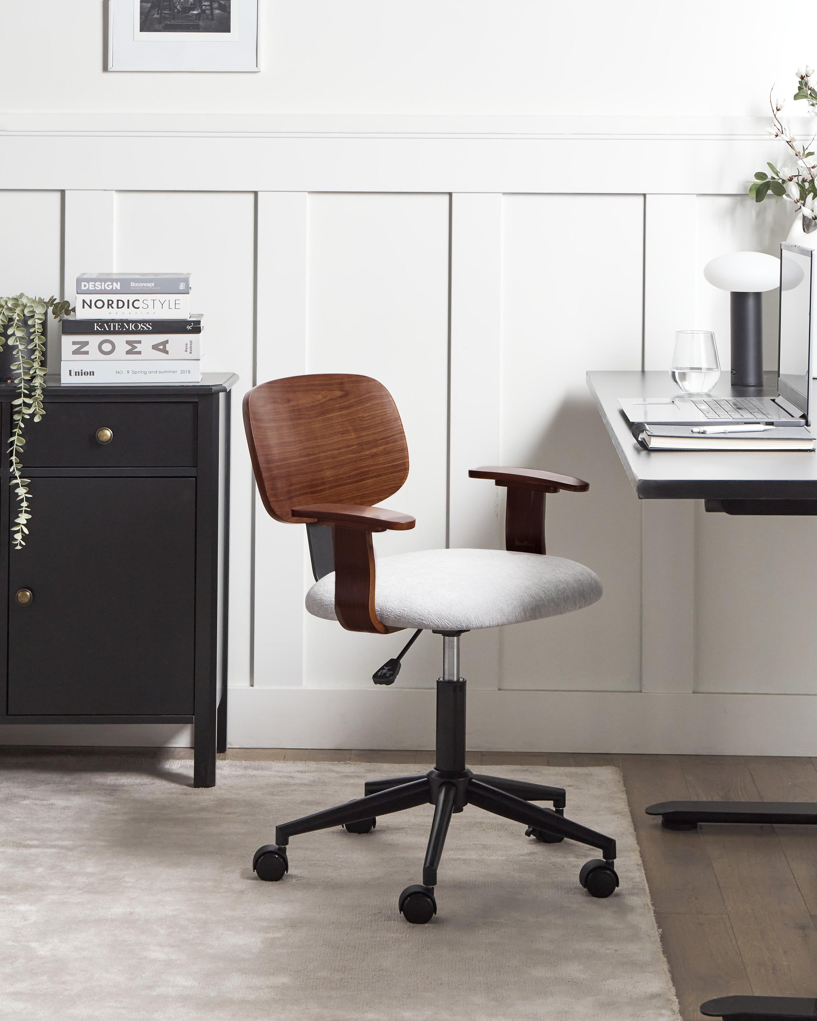 Desk Chair GUNNISON Faux Linen Light Grey