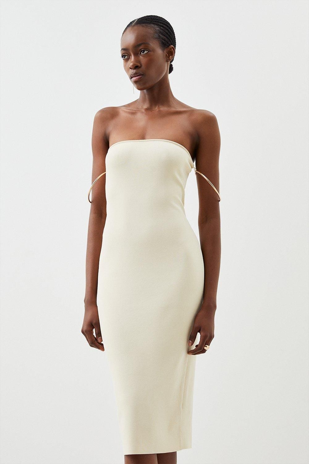 KarenMillen Premium Viscose Blend Body Contouring Bracelet Trim Knit Dress