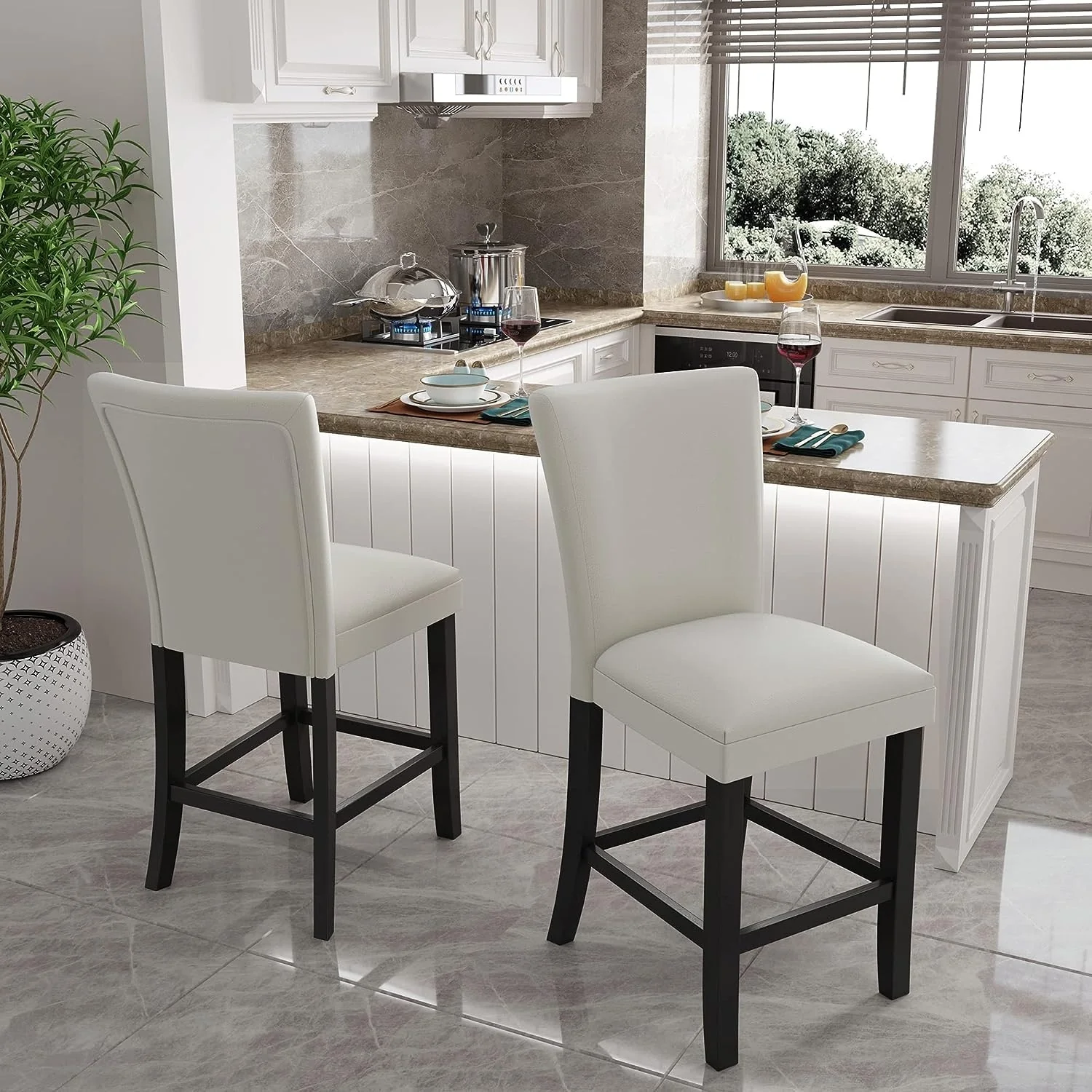 Bar Stools Faux Leather Upholstered Chairs Dining Chairs