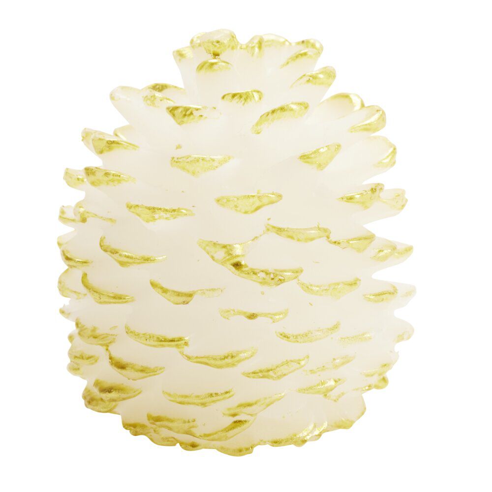 Bougie LED en cire forme pomme de pin beige et doré Ø10xH12cm