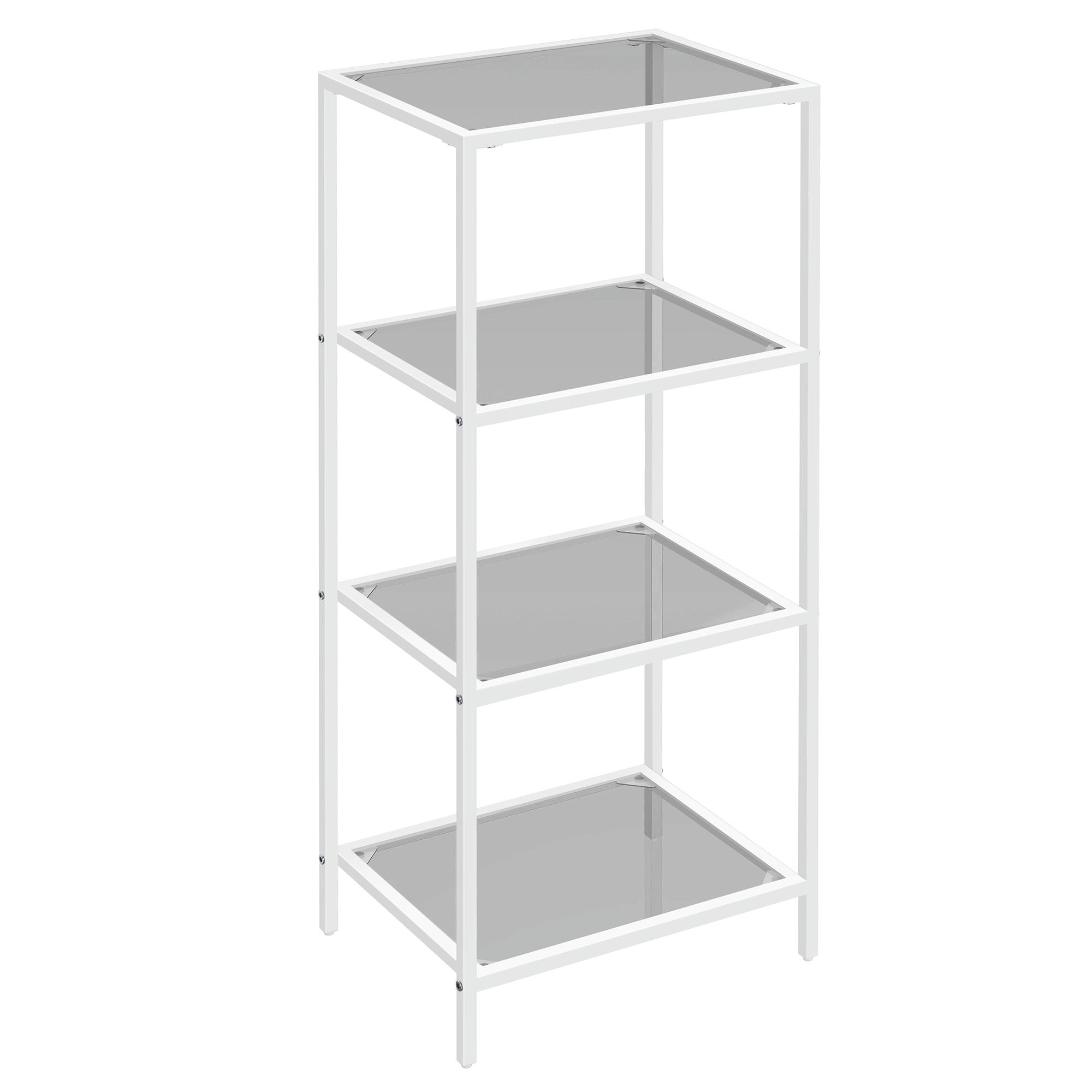 - Étagère 4 niveaux style moderne verre acier gris blanc