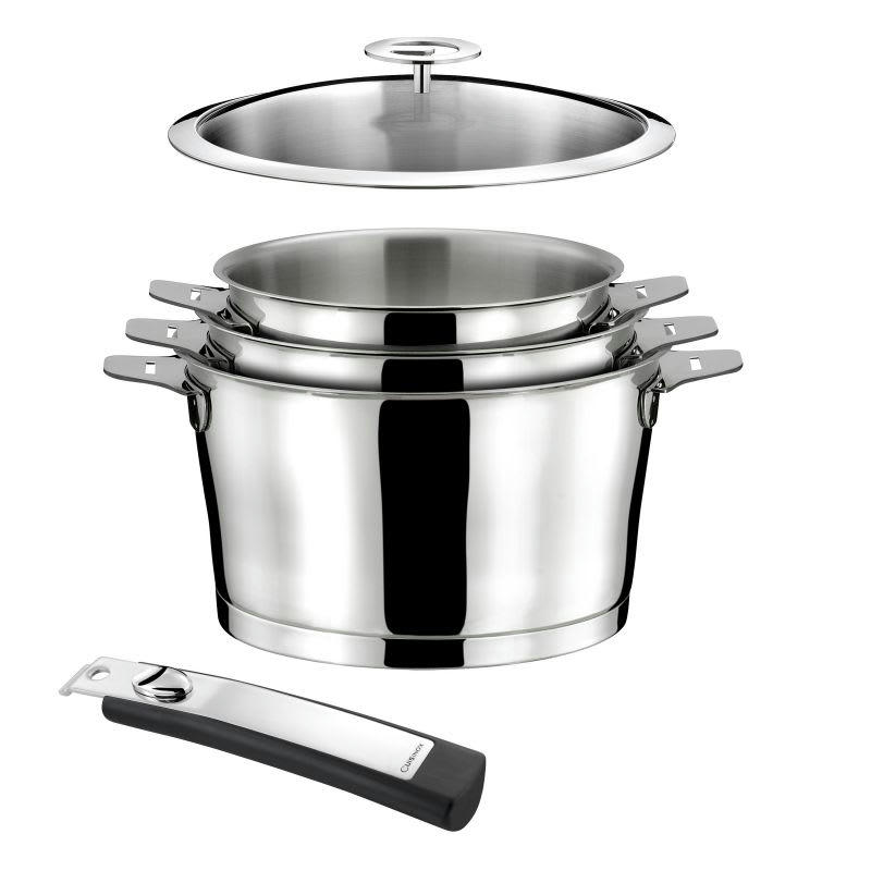 ASANA - Série de 3 casseroles 16/18/20cm inox avec poignée et couvercle 20cm