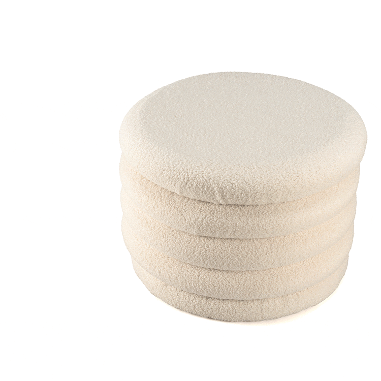 Pouf coffre rond tissu bouclette écru D58 cm COLOMBUS
