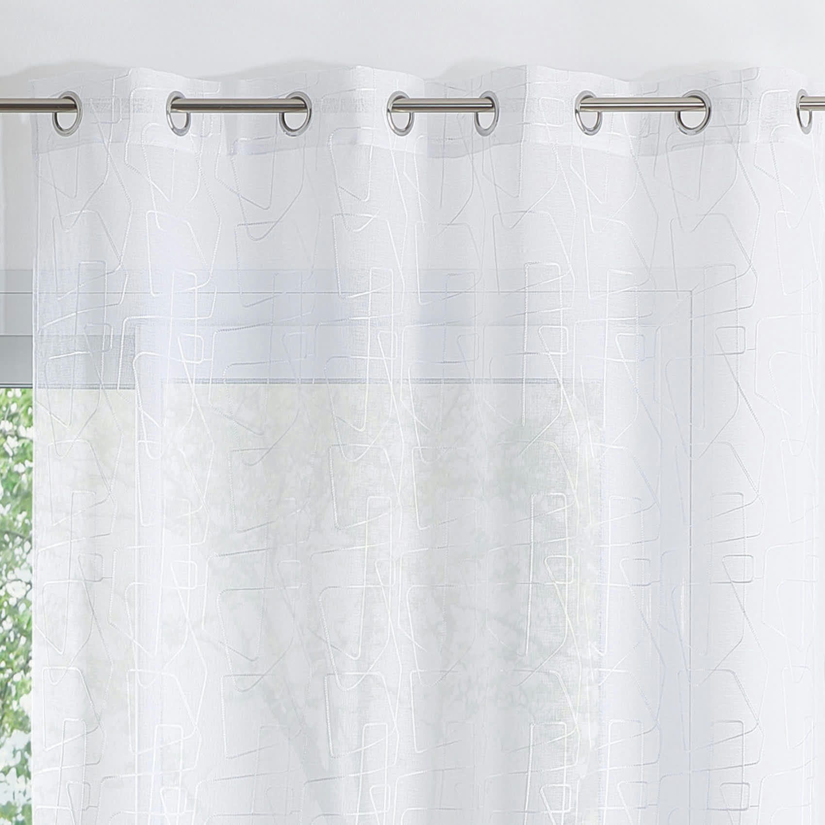 - Voilage brodé au style graphique polyester/etamine blanc 140x240 cm