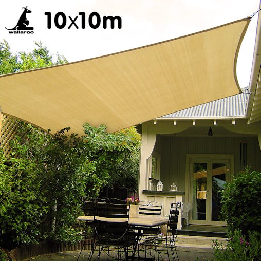 NNEDPE Wallaroo Square Shade Sail 10m x 10m - Sand