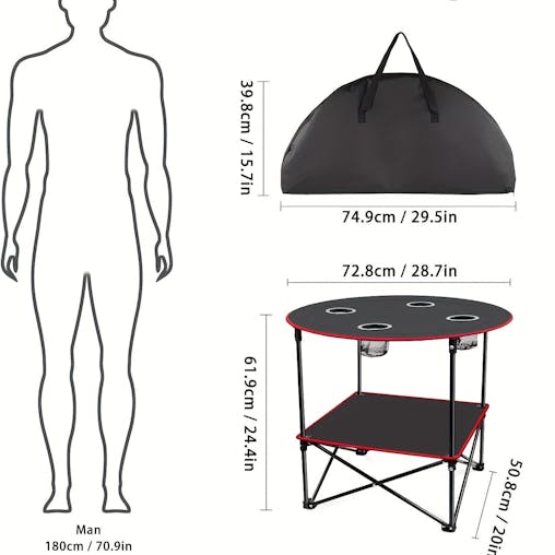 NNETM Folding Camping Table with Cup Holders & Carry Bag