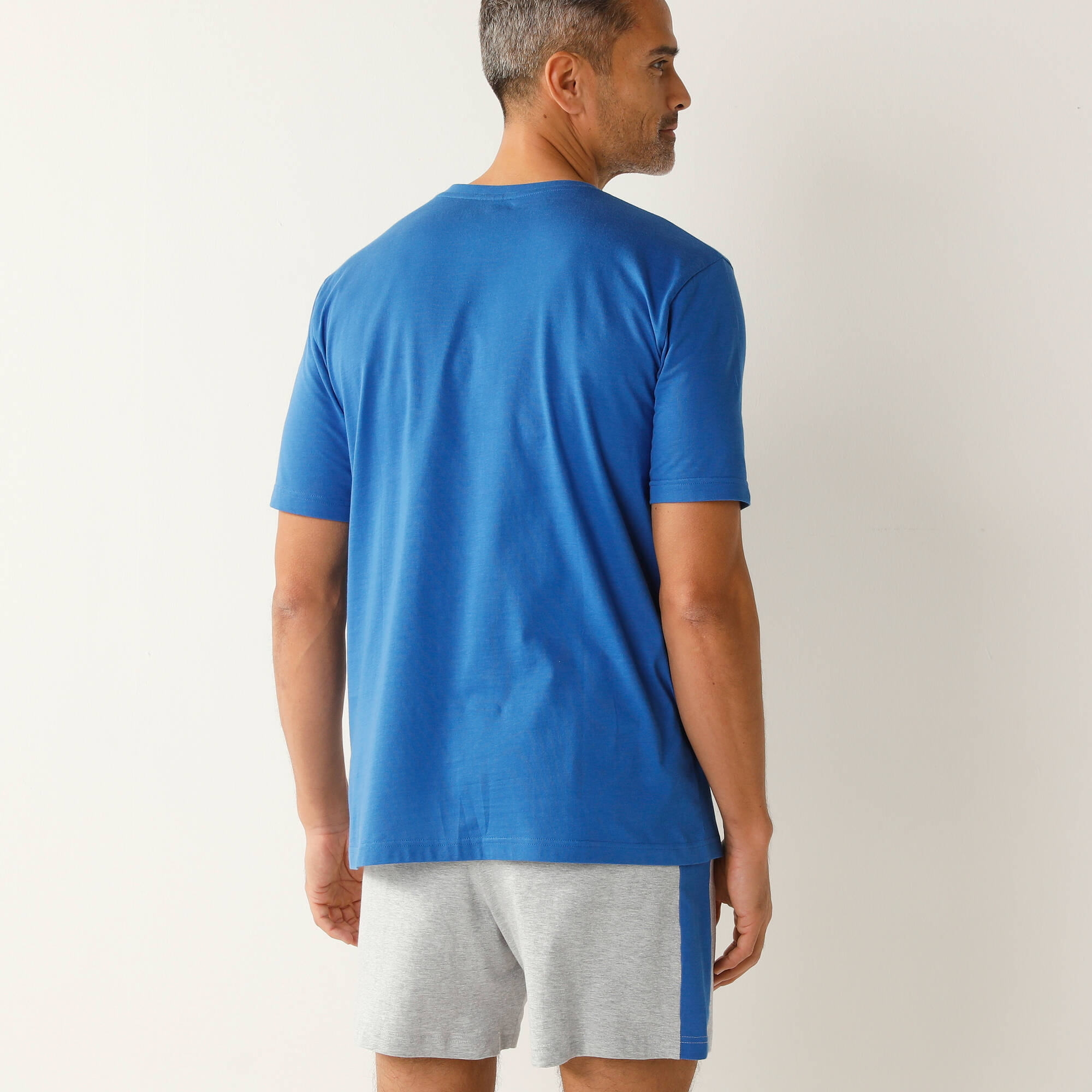 Pyjama short coton rayures placées col rond