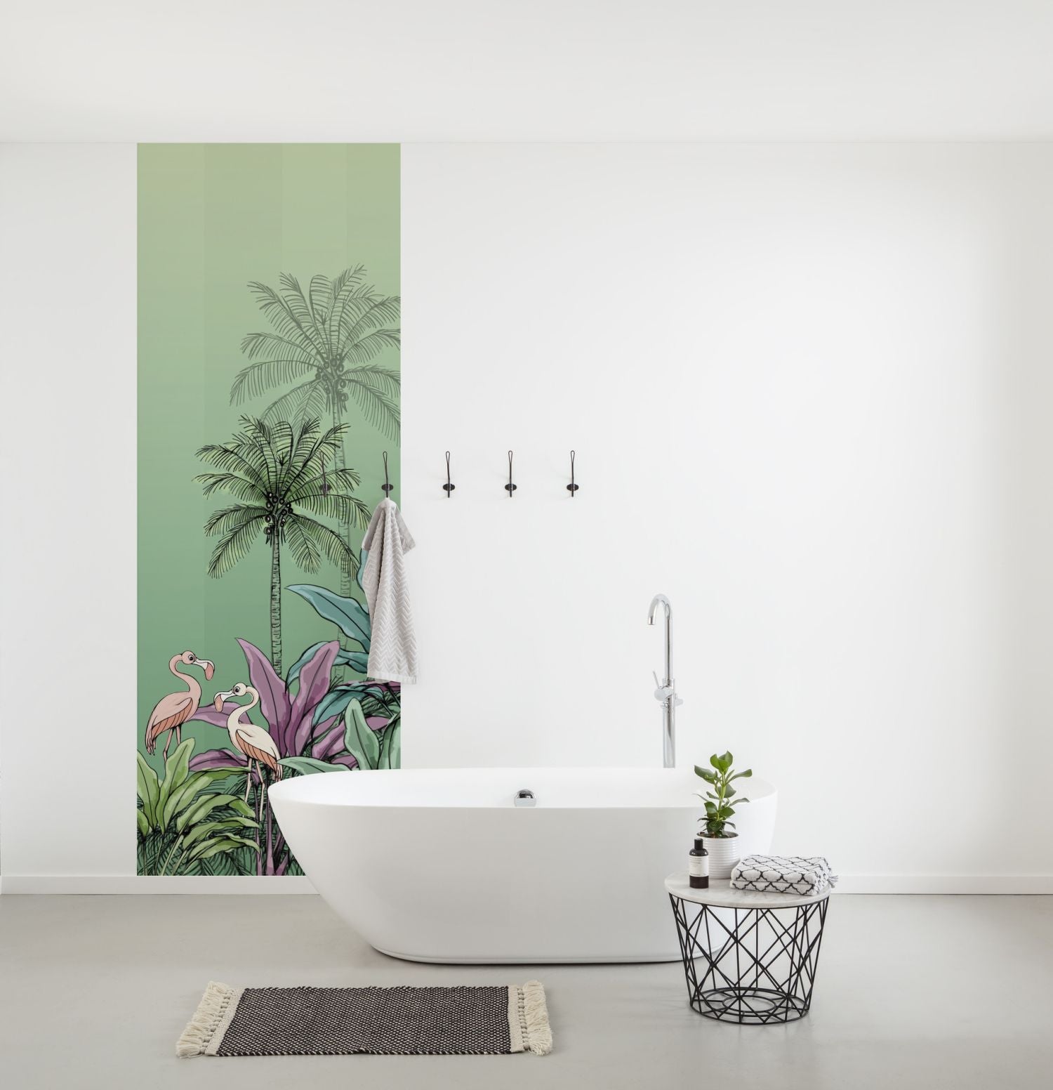 Komar fotobehang tropische bladeren met flamingo's groen - 100 x 280 cm - 610034