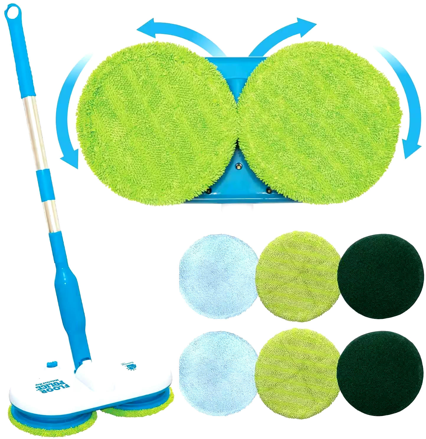 Floor Police Mop with Motorized Spinning Mopheads