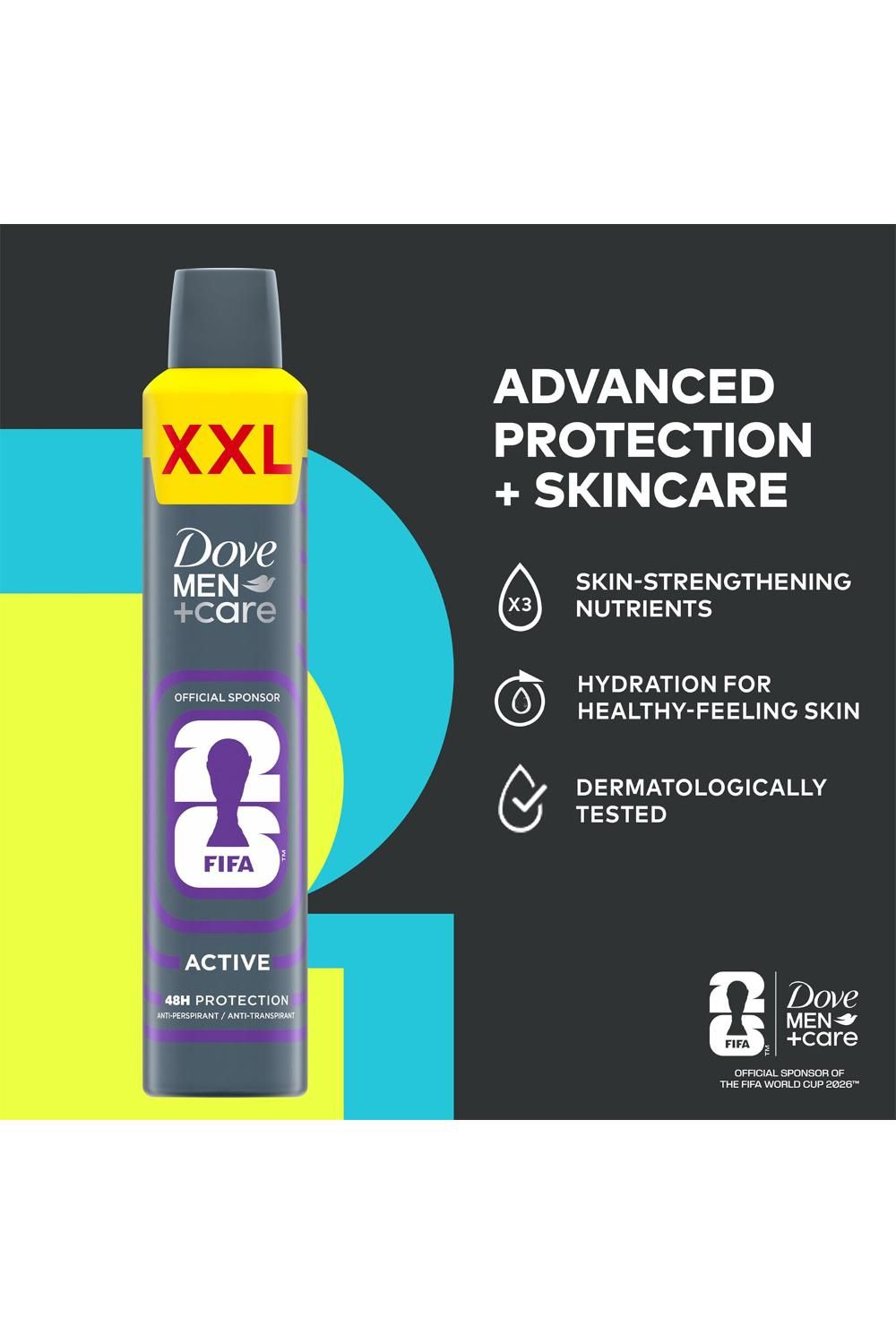Dove Men Care FIFA Active XXL Anti-Perspirant Deodorant Spray 300ml, 6PK