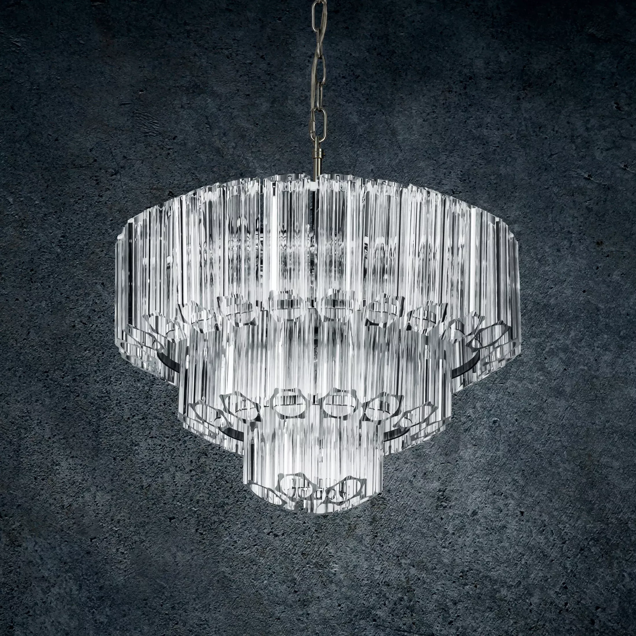 Lampa wisząca do salonu transparentna, srebrna DANA ze szklanymi elegackimi zawieszkami, możliwość regulacji wysokości