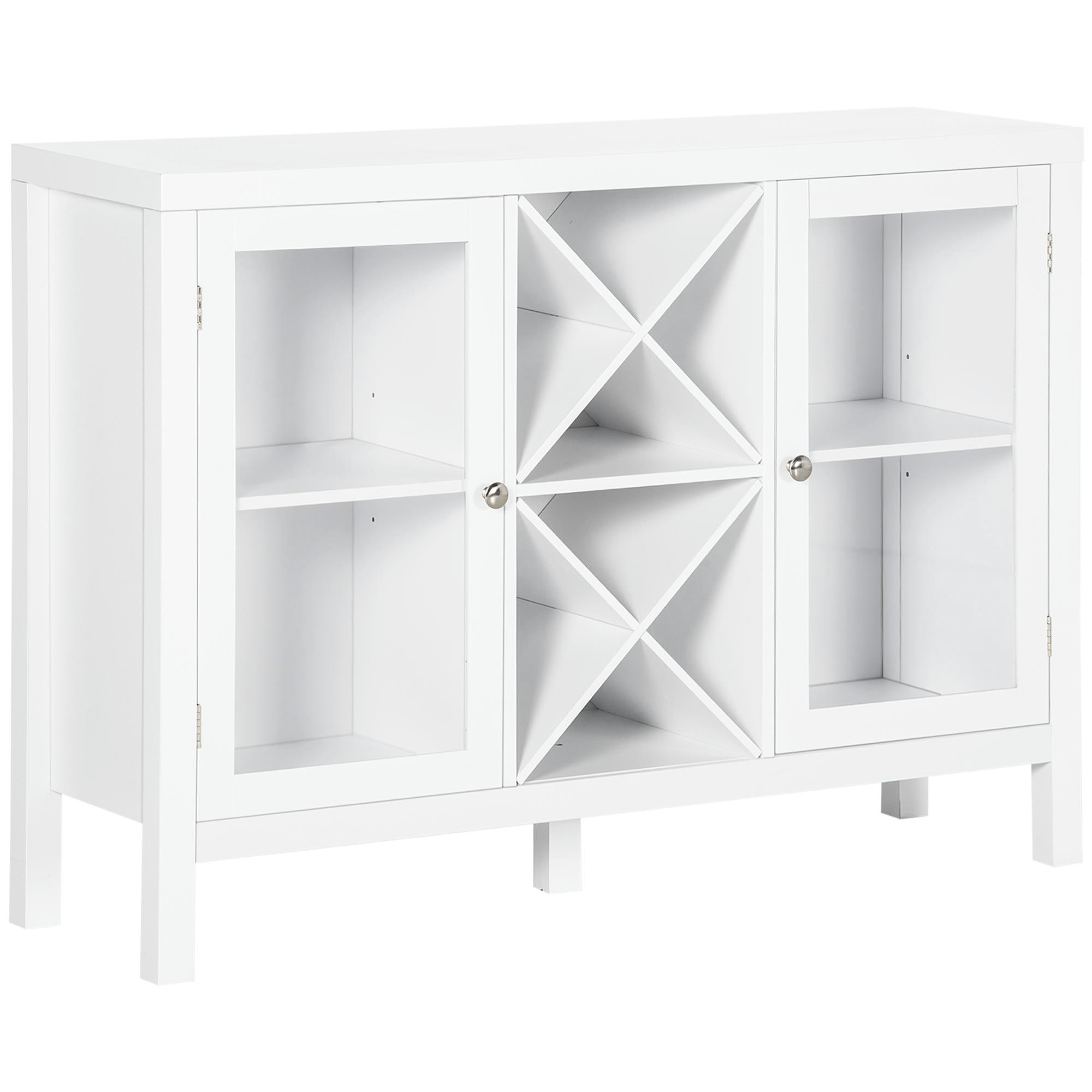 - Buffet 2 portes vitrées étagère porte-bouteilles blanc