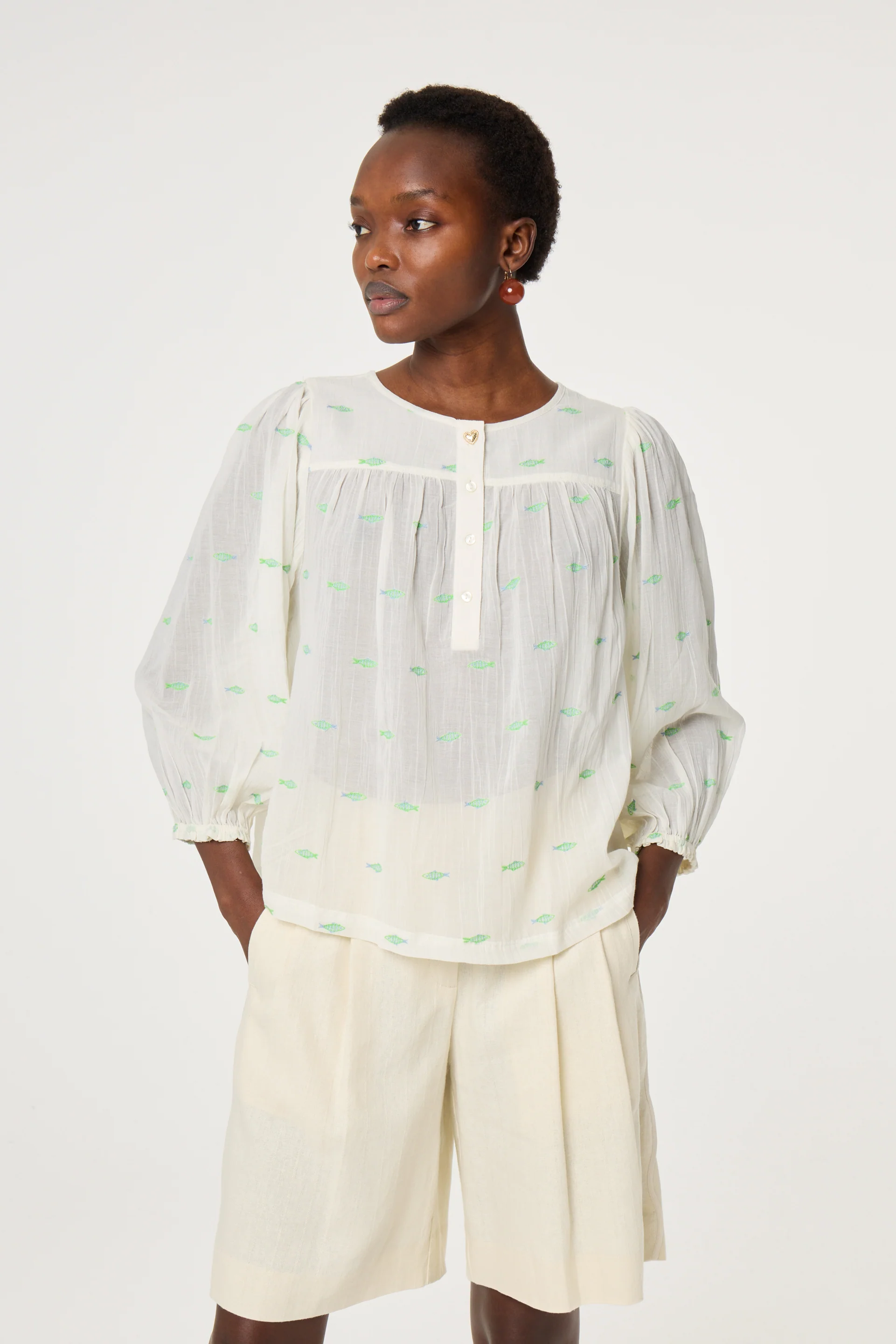 Bindi Top | Cosy White/Green