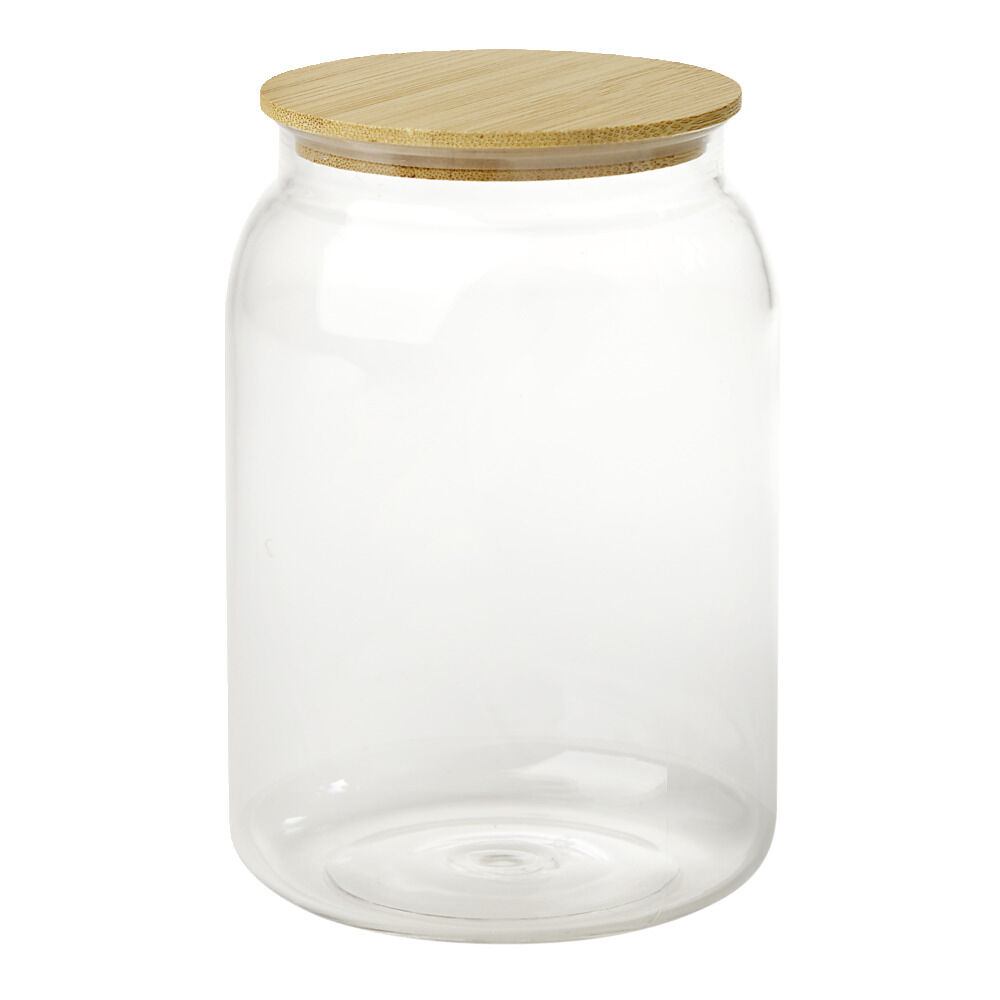 Pot de conservation en plastique et couvercle bois Ø10xH15cm