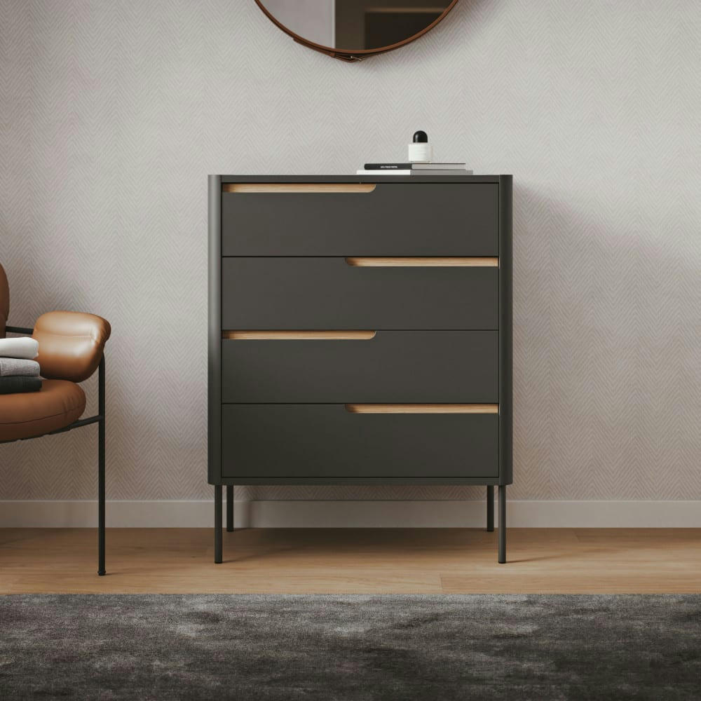 SWITCH - Commode en bois 4 tiroirs L80cm gris anthracite