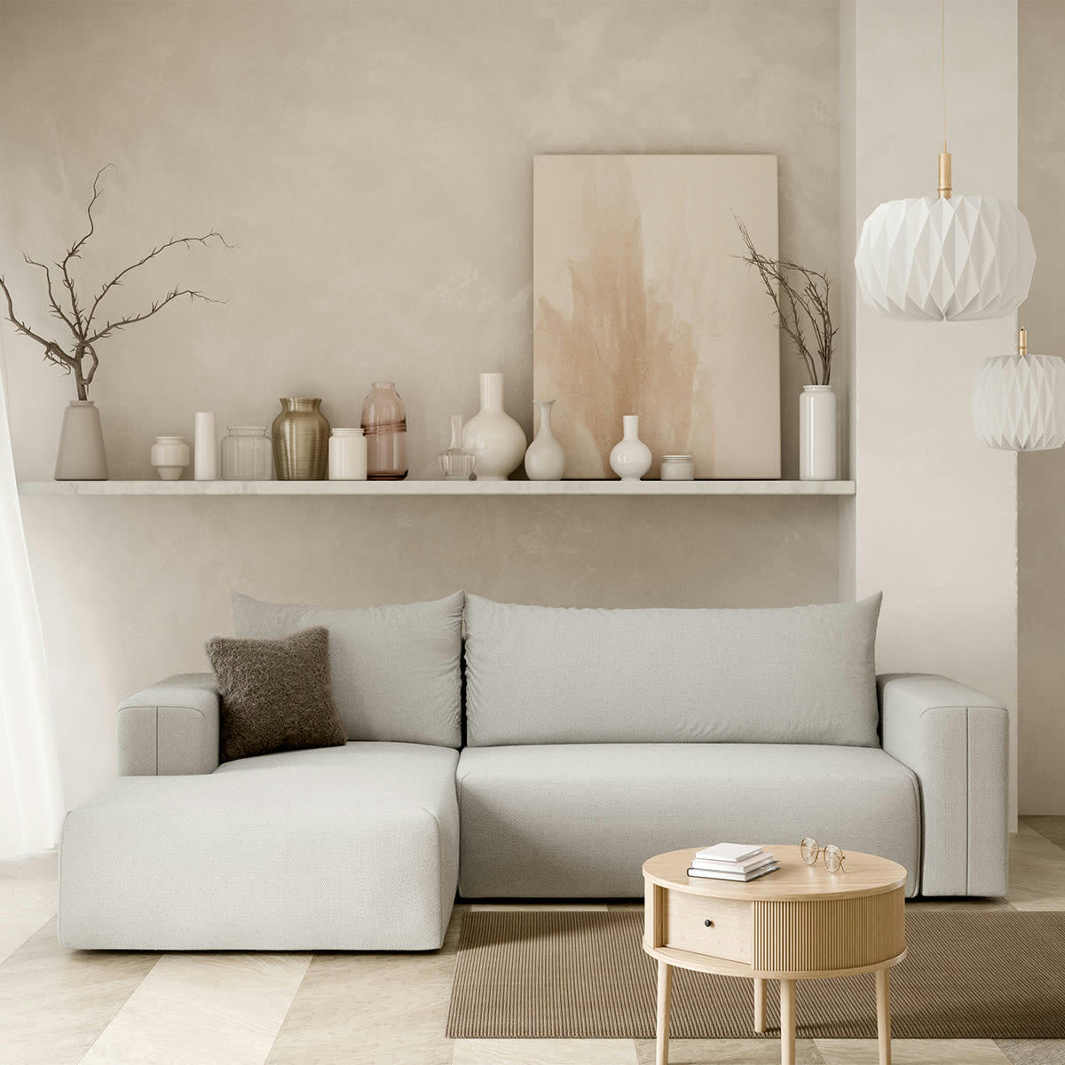 - Canapé d'angle convertible gauche 3 places coffre gris