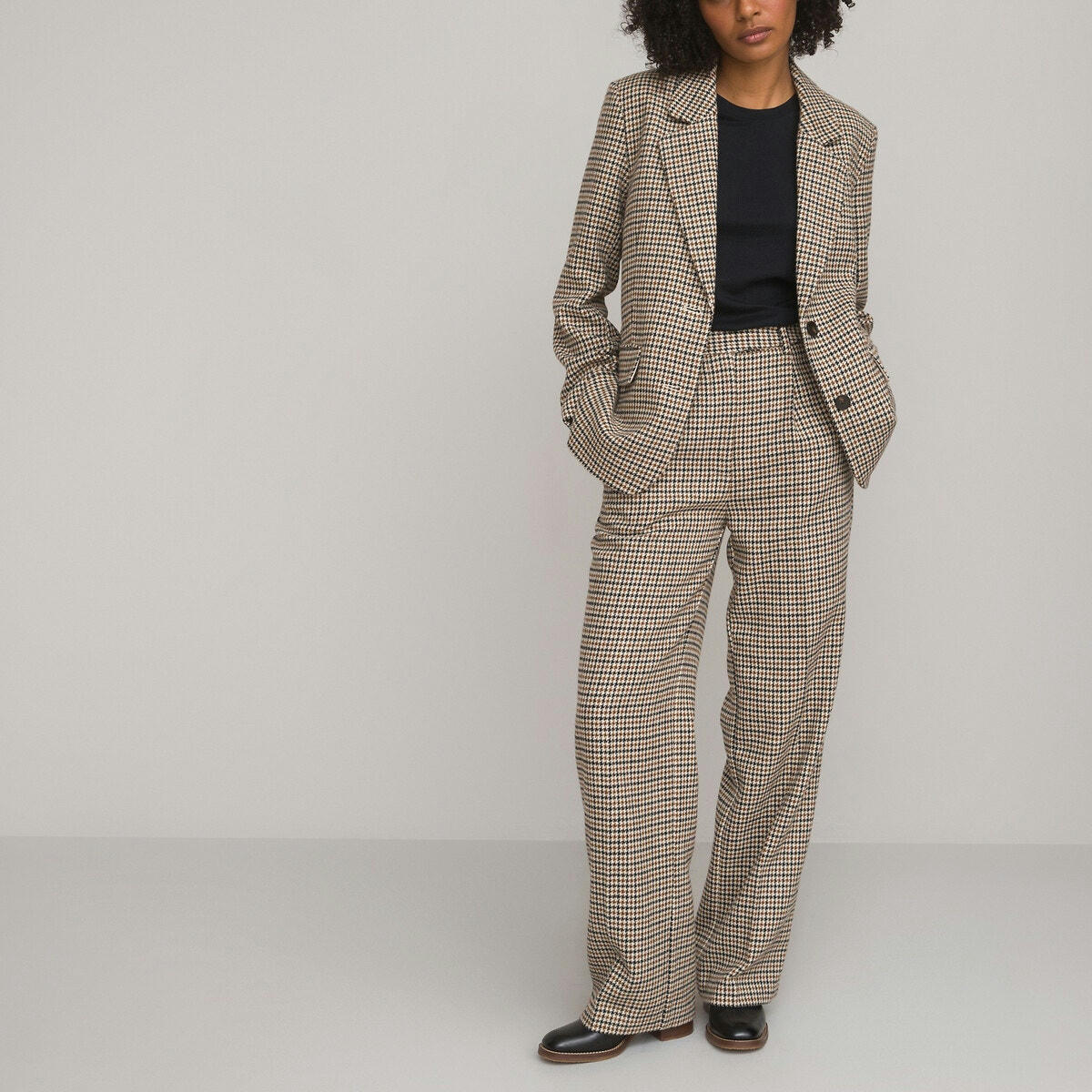 Pantalon large, à carreaux pied-de-poule