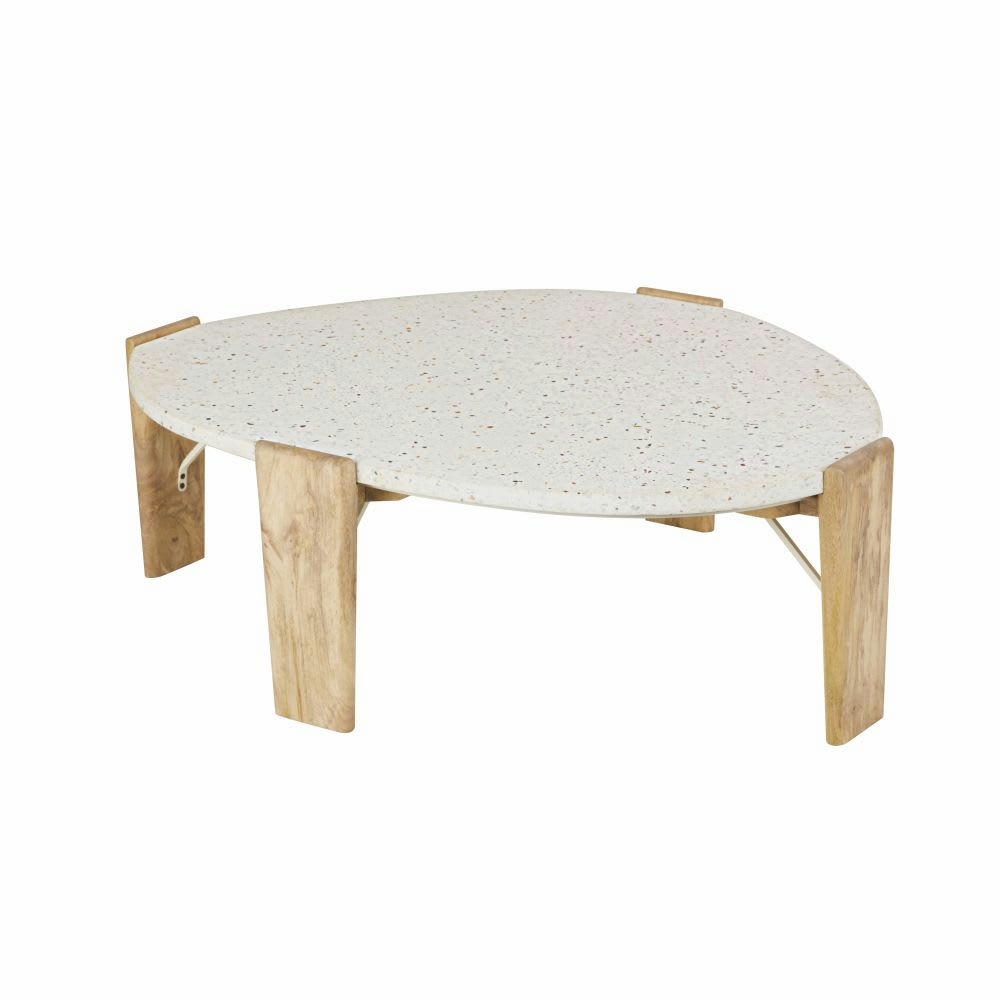 Galto - Table basse en pierre effet terrazzo et bois de manguier massif