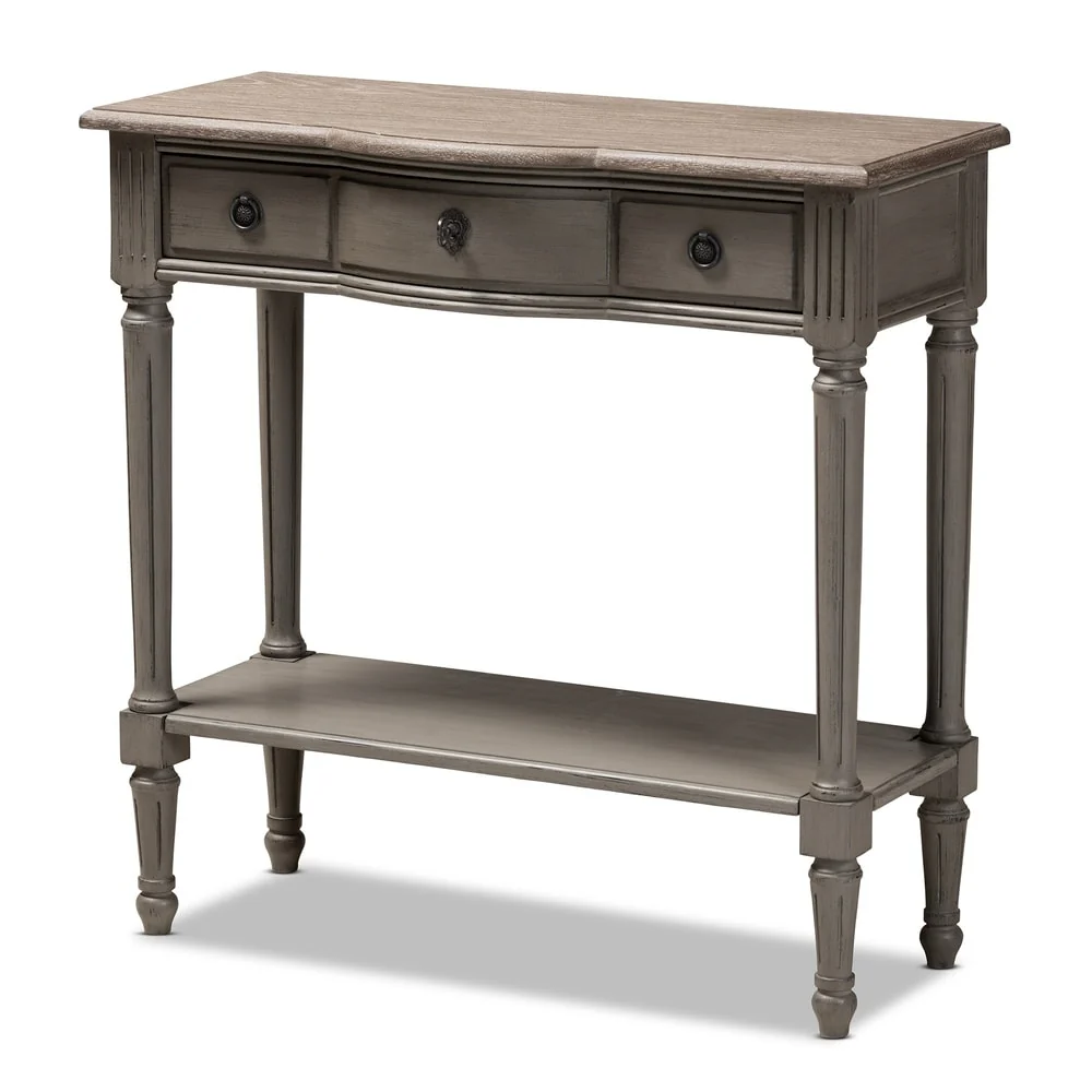 French Country Gray Finished 1-Drawer Wood Console Table