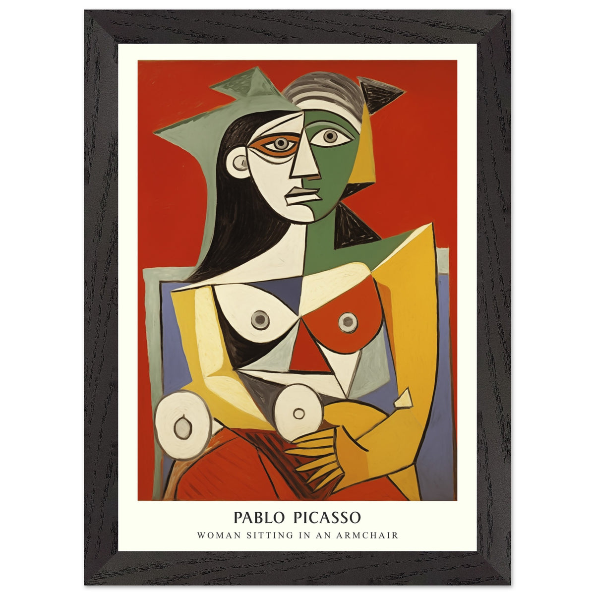 Artfulprints Poster met Lijst Pablo Picasso - Woman sitting in an armchair  - A4 21x29.7 cm - Rood