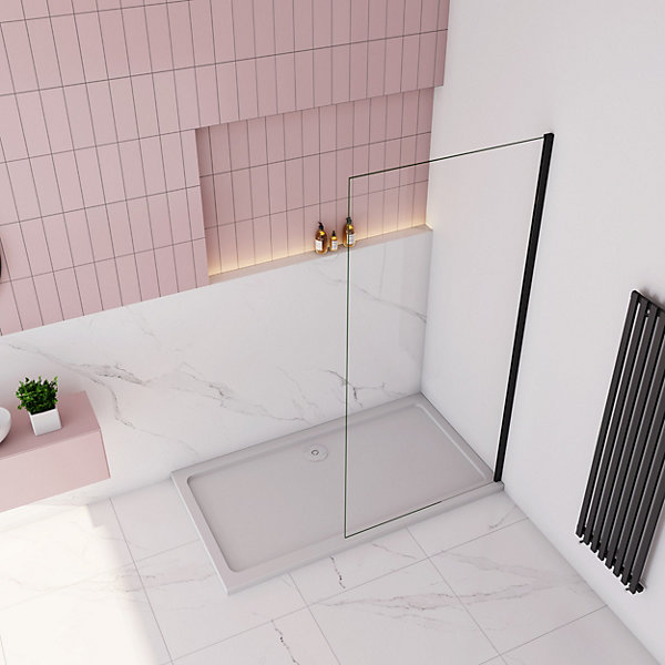 paroi de douche à l'italienne fixe 110x200cm,style atelier,Profilé en aluminium noir mat,en 8mm verre anticalcaire,sans receveur