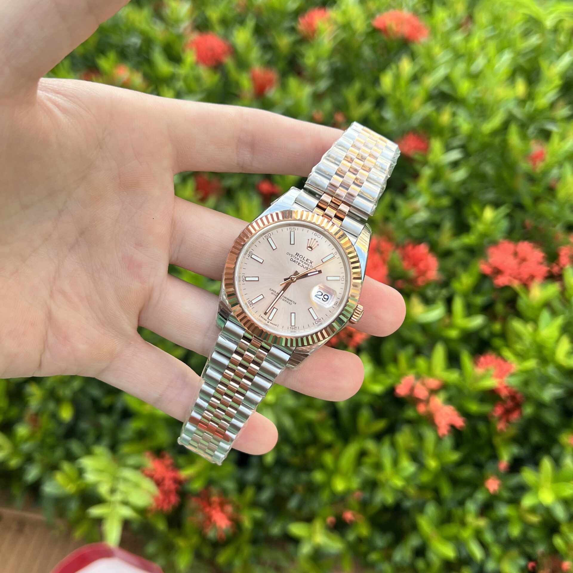Rolex Datejust SS/RG Plated Pink Dial 41mm Jub EWF Replica
