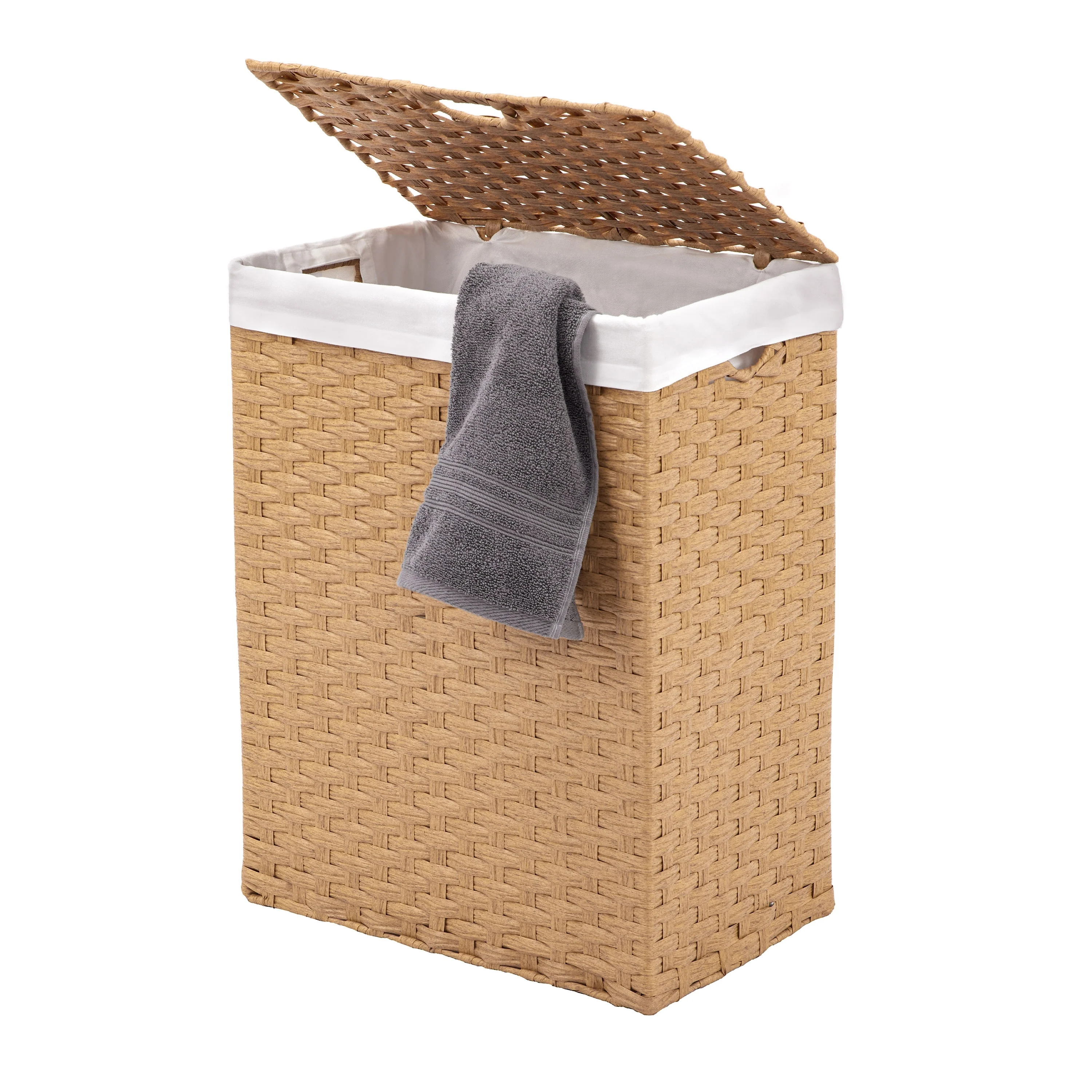 Seville Classics Lidded Foldable Portable Rectangular Laundry Hamper Basket with Washable Liner