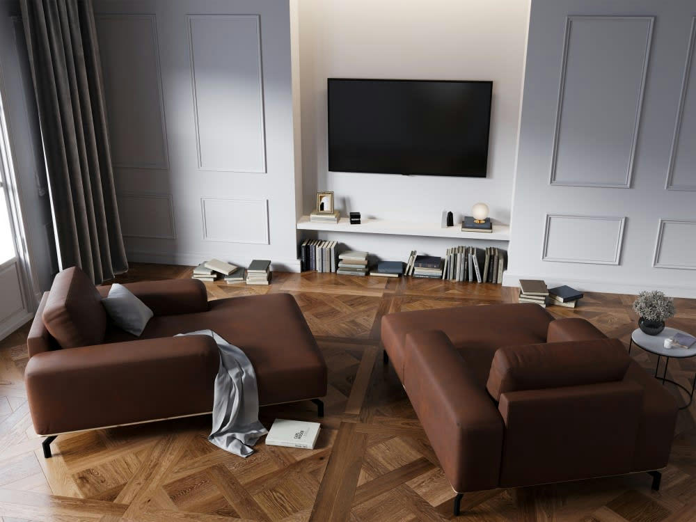 MARC - Méridienne 1 place en cuir cognac