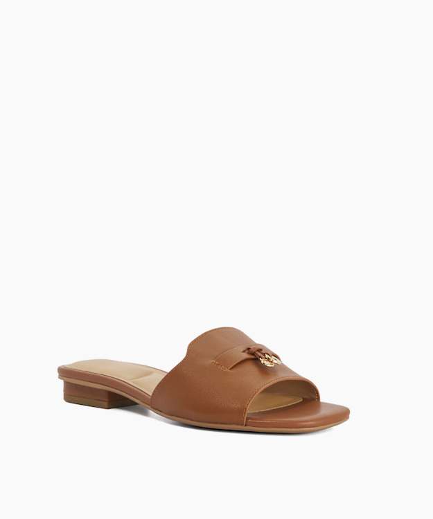 Lindo Tan - Leather Tassel Trim Mules