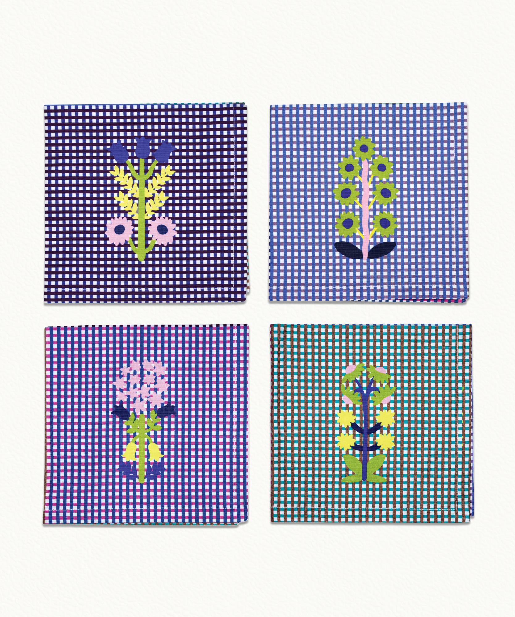 Lot de 4 Serviettes de table Jardin Fantastique - 100% Coton