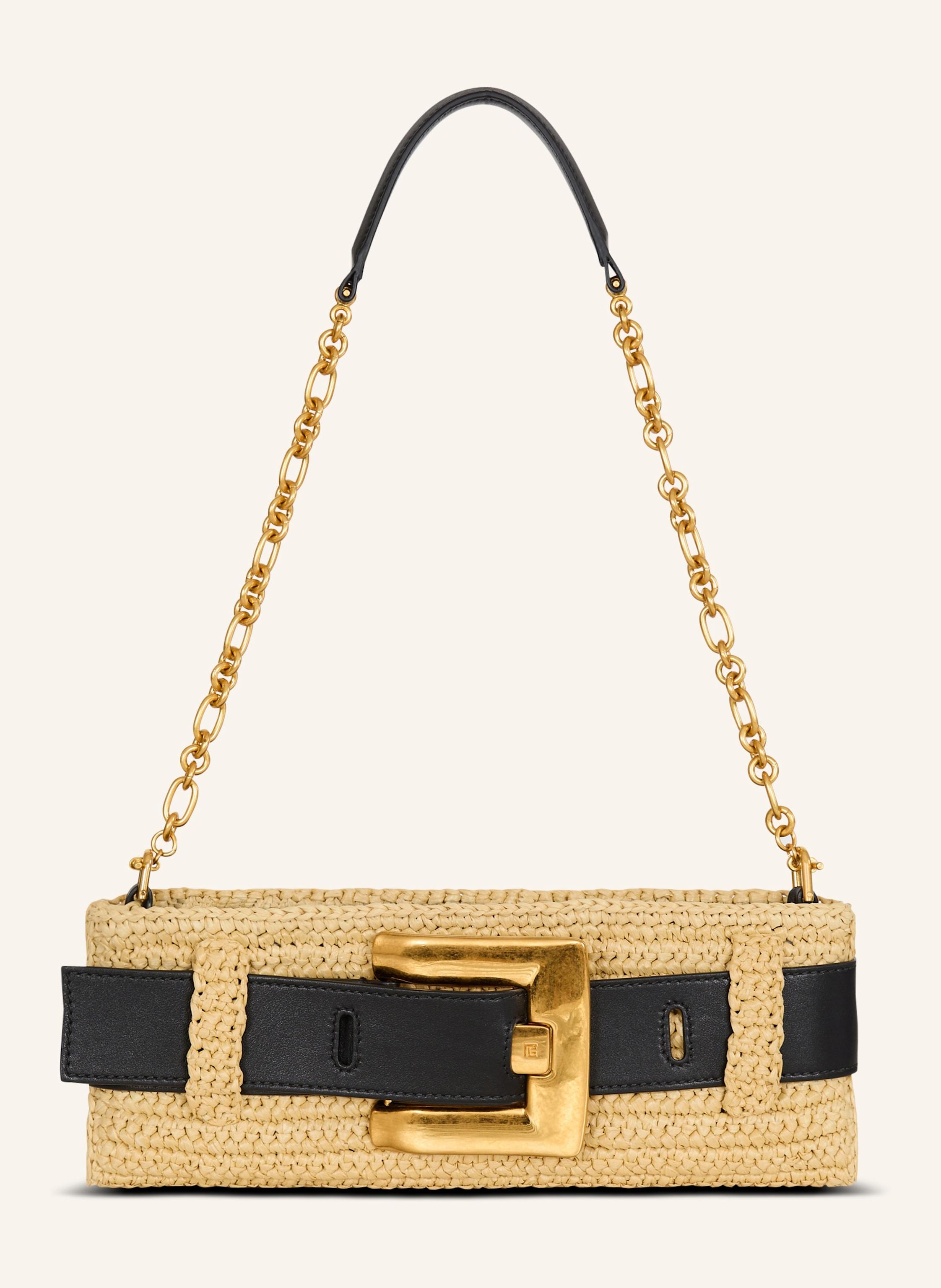 BALMAIN Anthem Clutch aus gehäkeltem Stoff und Glattleder
