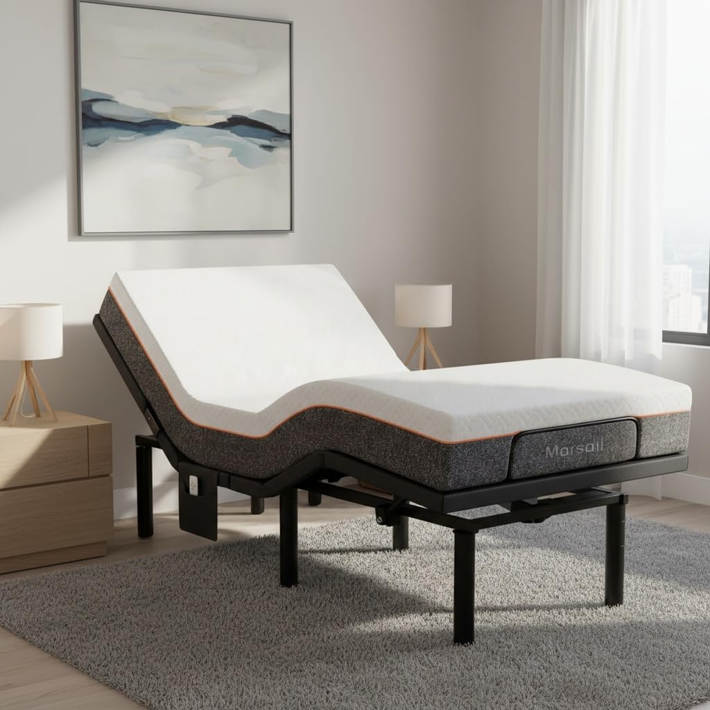 Marsail MS01 Queen Adjustable Bed Set with 6-Inch Gel Memory Foam Mattress,Includes Adjustable Bed Base Featuring Wireless Remote Control, Under-Bed Nightlight, and 4 Height Options