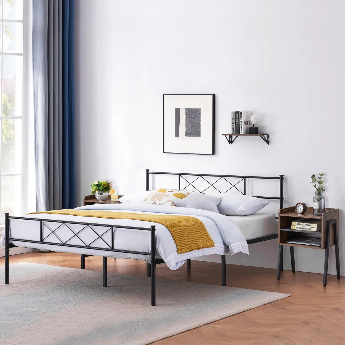 Taomika 3-Pieces Queen size Metal Bed Frame and Nightstand Set