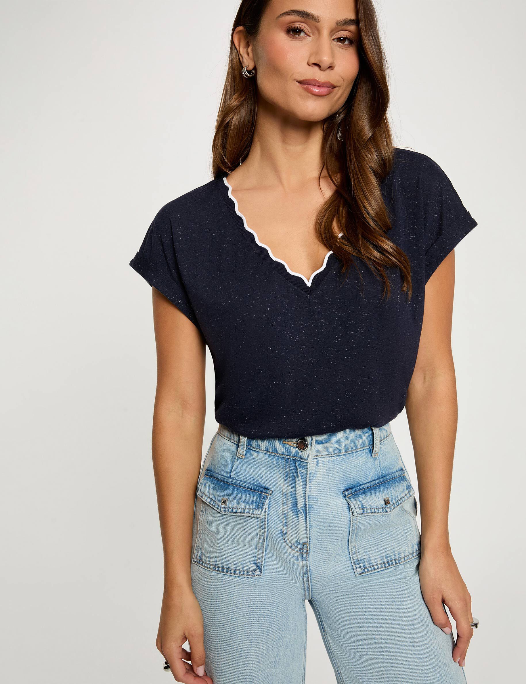 V-Neck Short-Sleeve T-Shirt Navy Blue Women