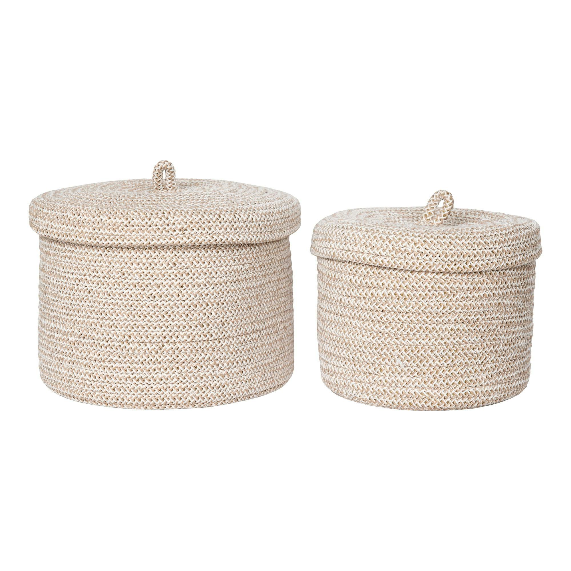 Panier de rangement rond en coton avec couvercle (lot de 2)