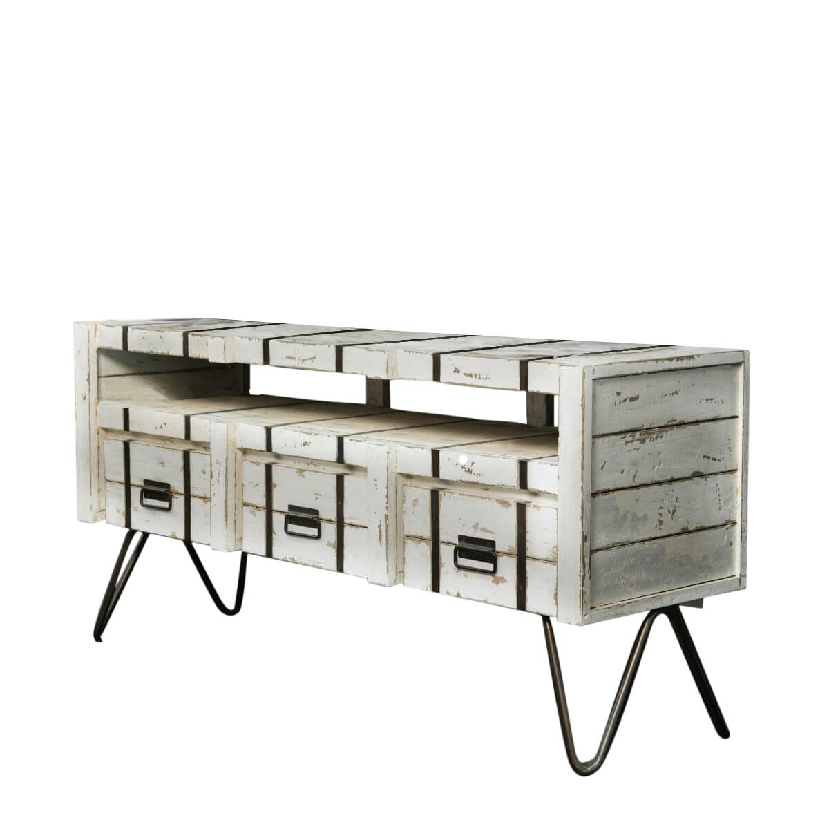 - Meuble sous vasque en bois et métal blanc 3 tiroirs L160cm