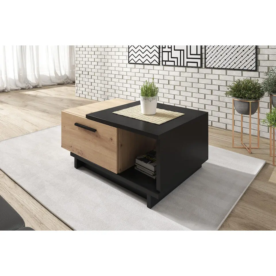 Meubella - Salontafel Incala - Eiken - Zwart - 90 cm