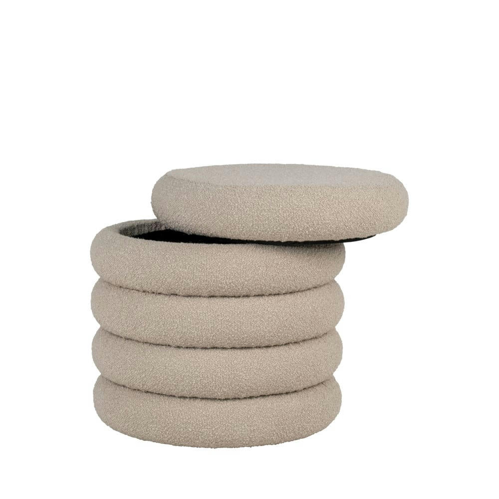 BROOKLYN - Pouf coffre rond en tissu bouclette D44cm beige