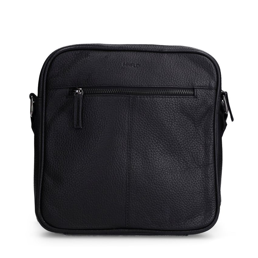 Manfield Zwarte leren schoudertas