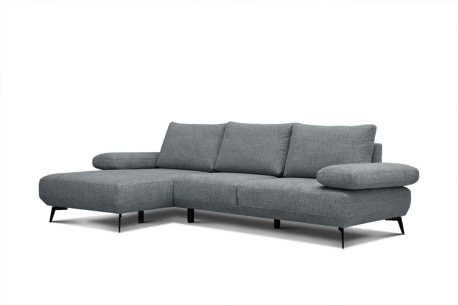 MELLO - Canapé d'angle gauche 4 places tissu gris bleu