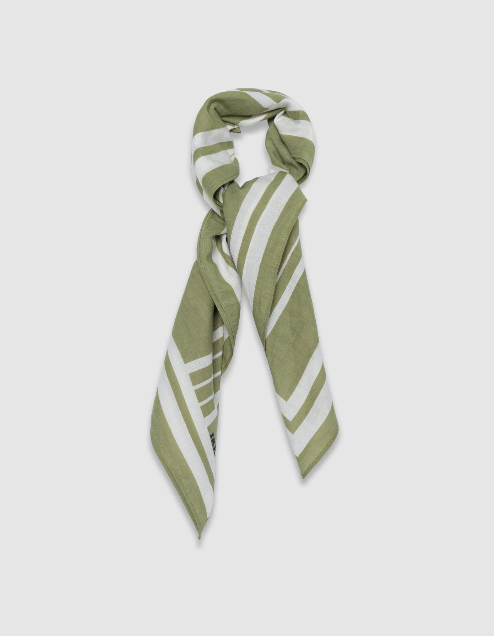 Foulard carré vert coton bio rayé à message Femme