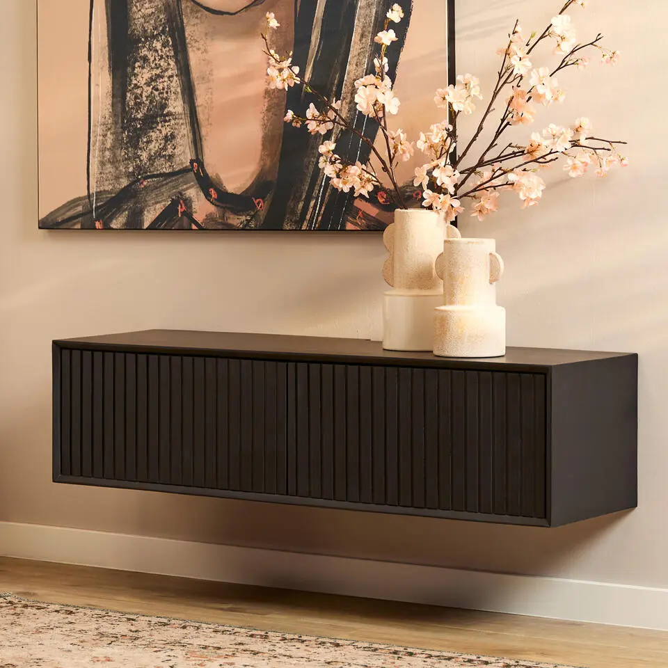 Zwevend Tv-meubel Zwart Hout - 120x35x30cm - Madison